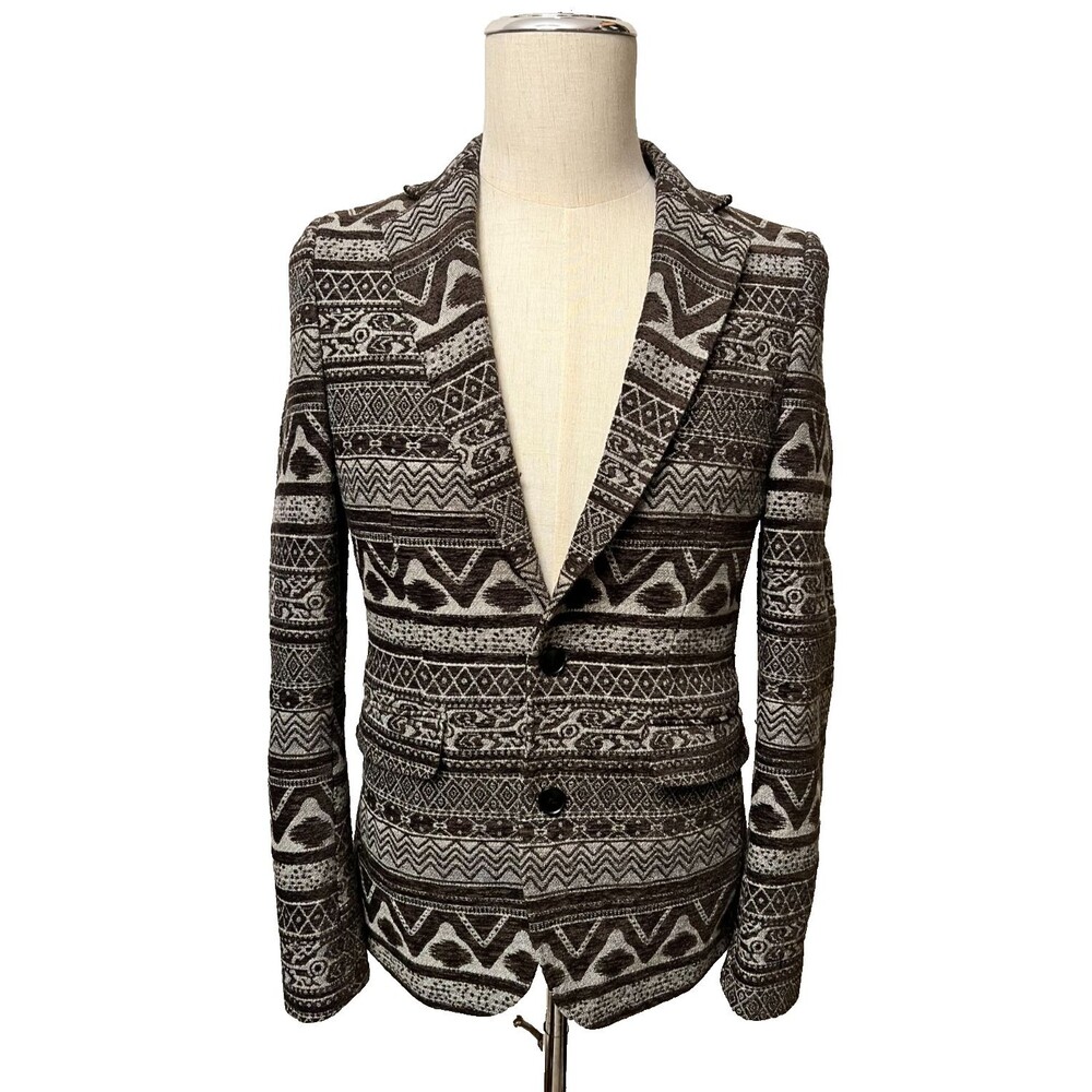 Gianni Feraud Size 36 Tapestry Suit Blazer Jacket Brown Geometric Aztec Preppy